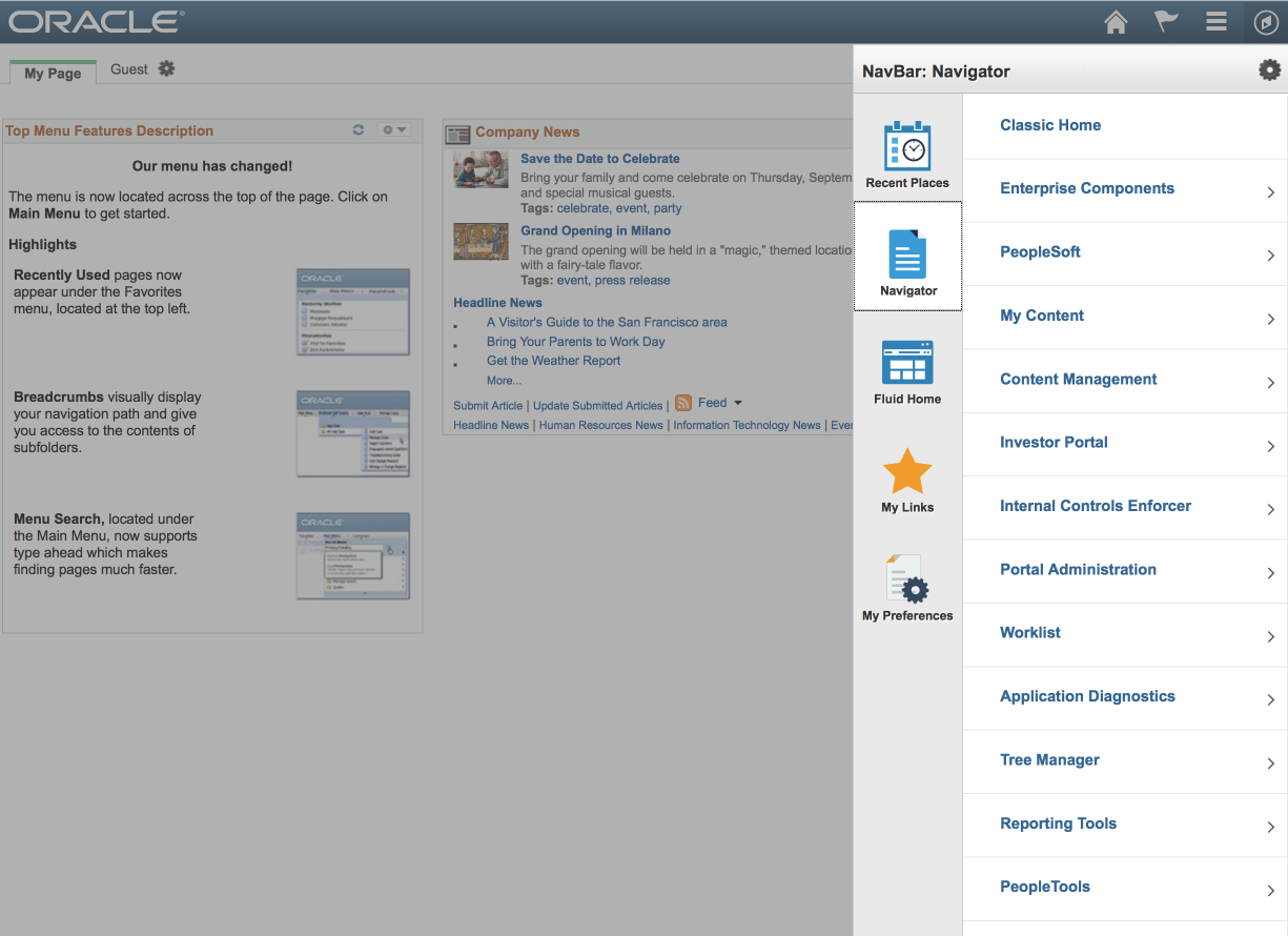 New menu even on classic homepages